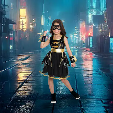 Front. Rubies - Girl's Batgirl Tutu Dress Childs Halloween Costume - Small 5-6 - Black.
