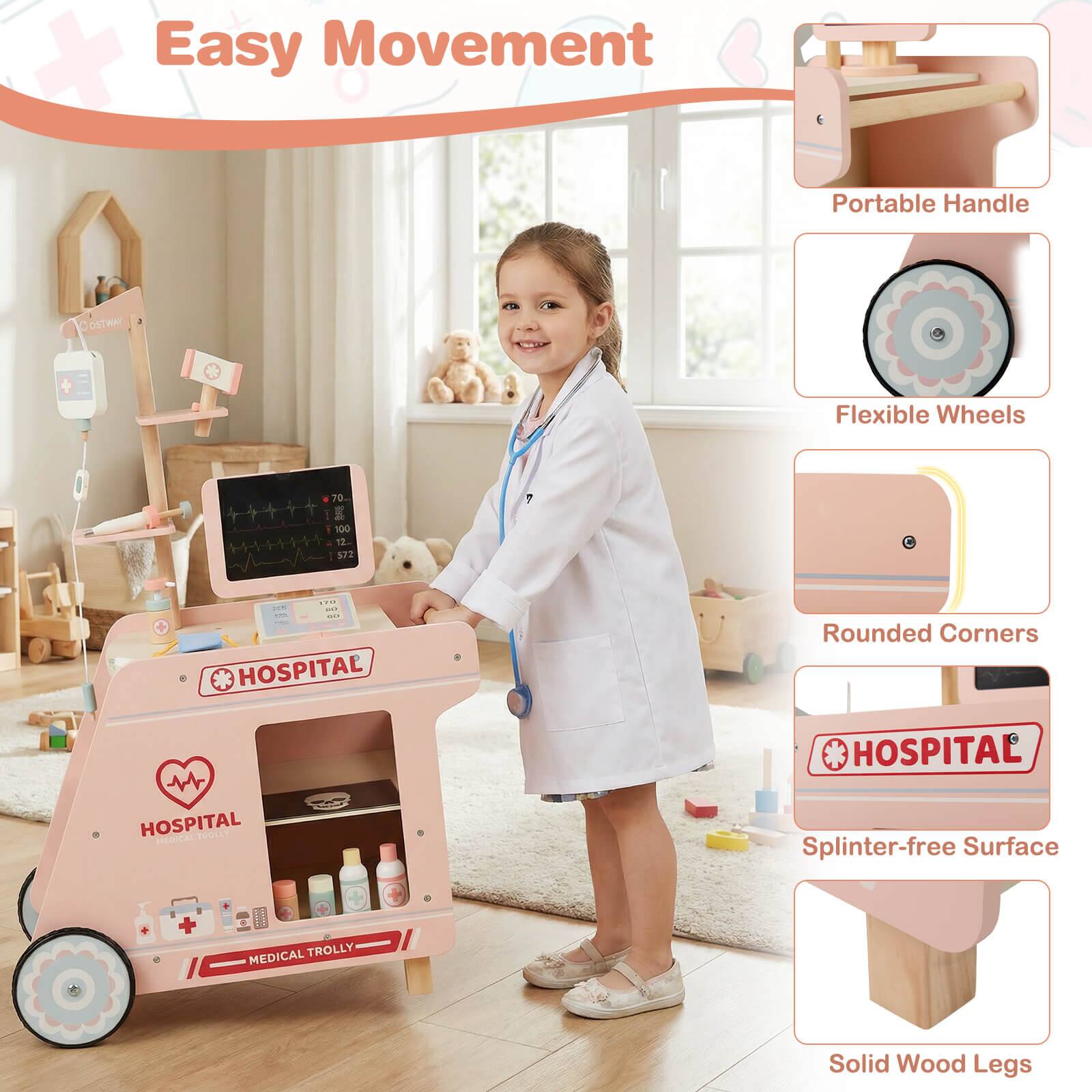 Easy Movement  
Portable Handle  
Flexible Wheels  
Rounded Corners  
Splinter-free Surface  
Solid Wood Legs