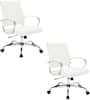 Front. LeisureMod - Set of 2 - Benmar Modern Leather Office Desk Chair with Ribbed Seat and Steel Frame Computer Chair - White.