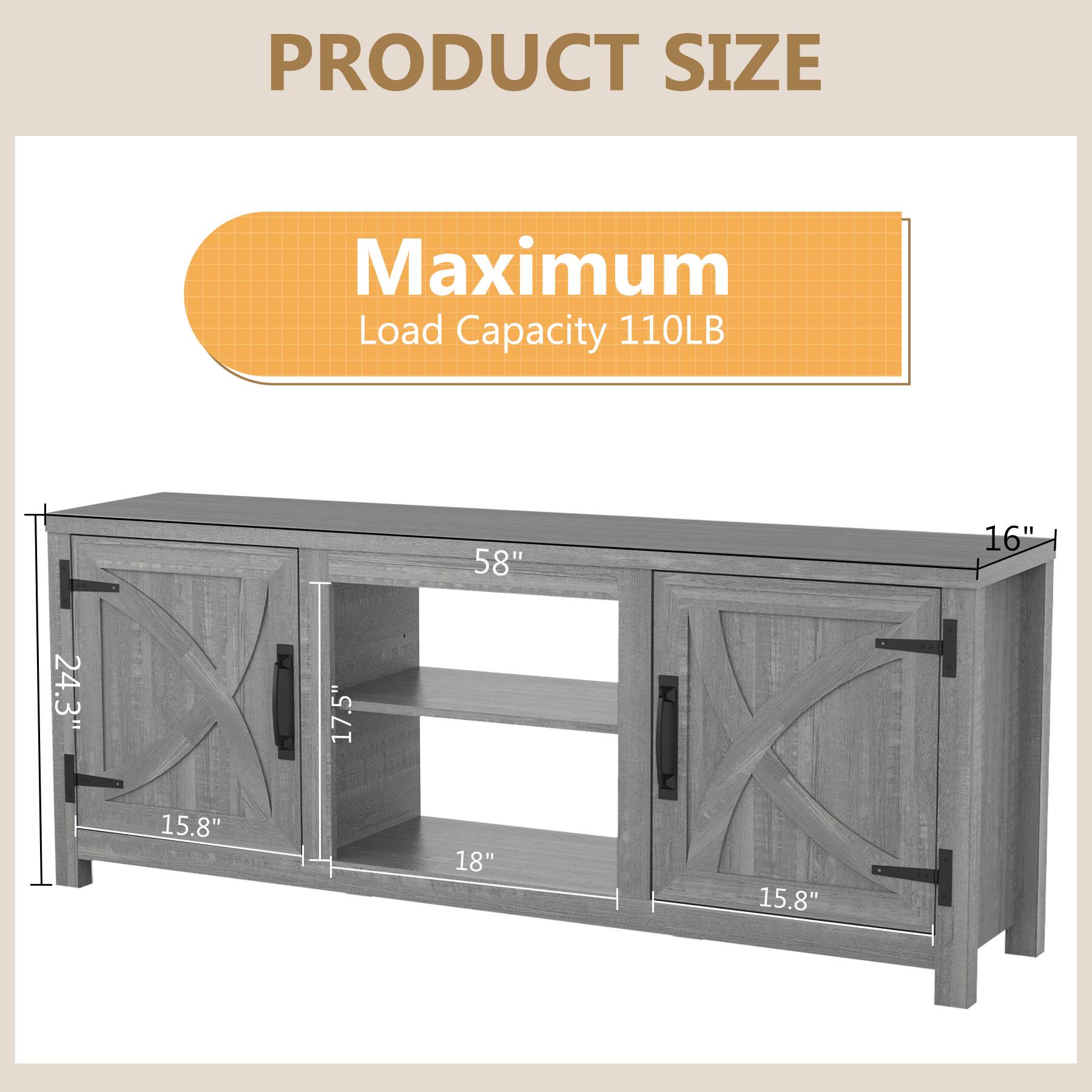 PRODUCT SIZE

Maximum Load Capacity 110LB

58" x 16" x 24.3" x 17.5" x 15.8" x 18" x 15.8"