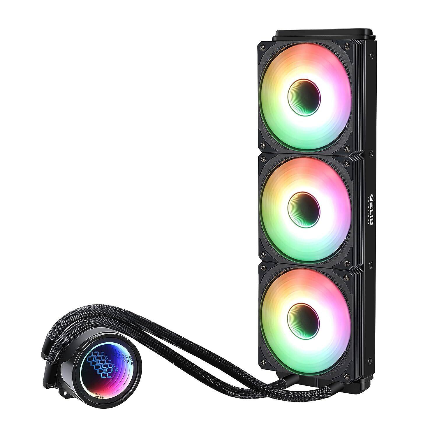Angle. Gelid Solutions - Gelid Solutions CC-AIO-360-A Liquid 360 CPU AIO Water Cooler w 3X 120mm RGB Fan 750-1800 RPM AM5 & LGA 1700 Compatible - Black.