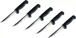 Kitchen + Home - Steak Knives - Stainless Steel Serrated Steak Knife - 6 Pack - Black