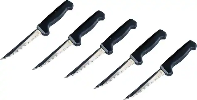 Front. Kitchen + Home - Steak Knives - Stainless Steel Serrated Steak Knife - 6 Pack - black.