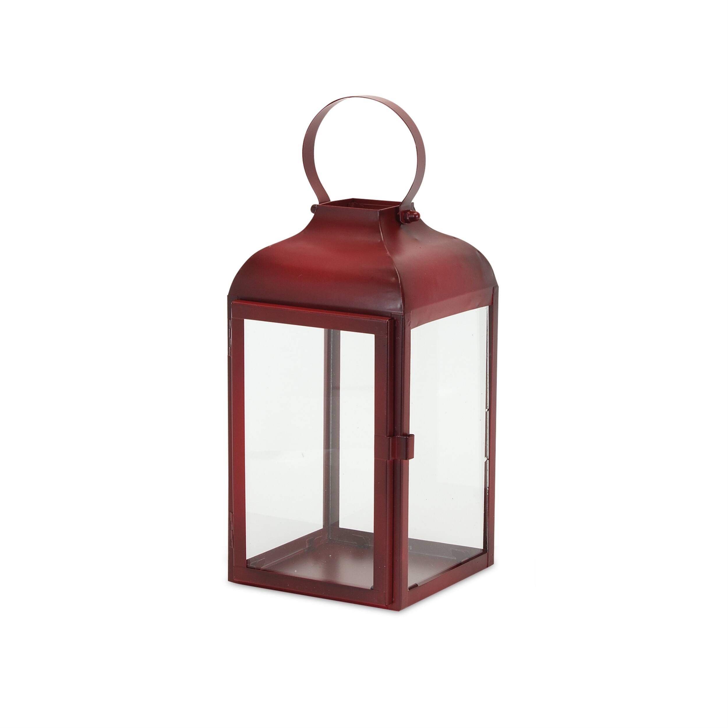 Alt View 1. BreeBe - Modern Red Metal Lantern (Set of 3) - Red, Clear.