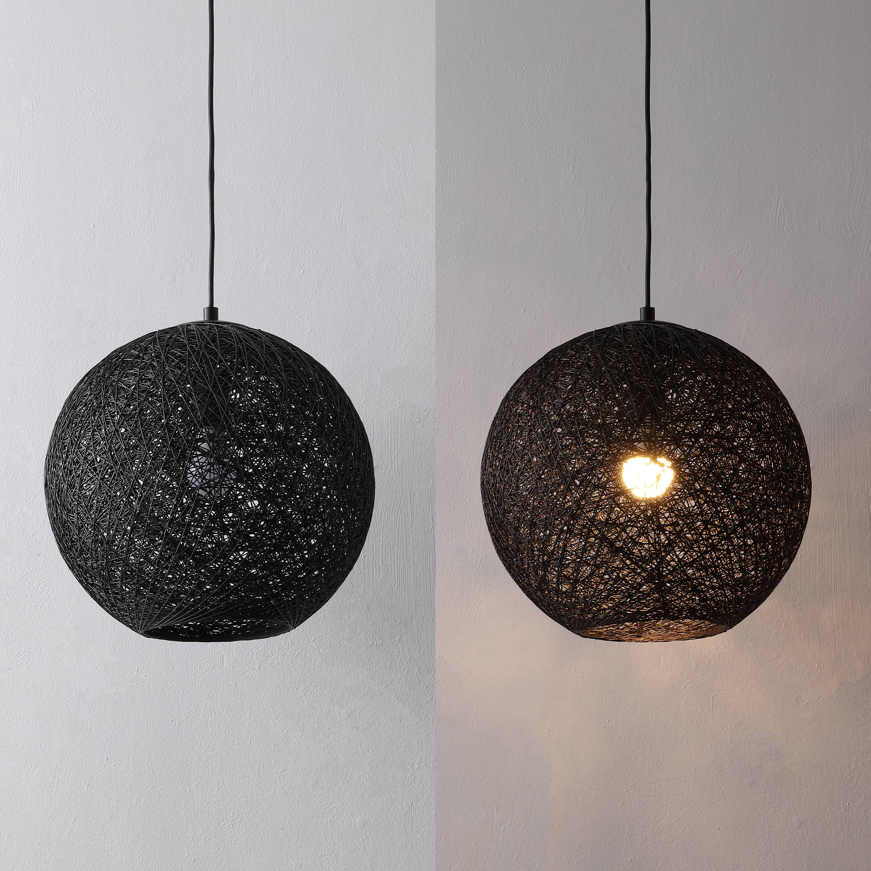 Alt View 6. Jonathan Y - Lacey 16" Modern 1-Light Black Woven Paper Round Globe Pendant Light with Adjustable Cord and LED Bulb for Living Room - Black.