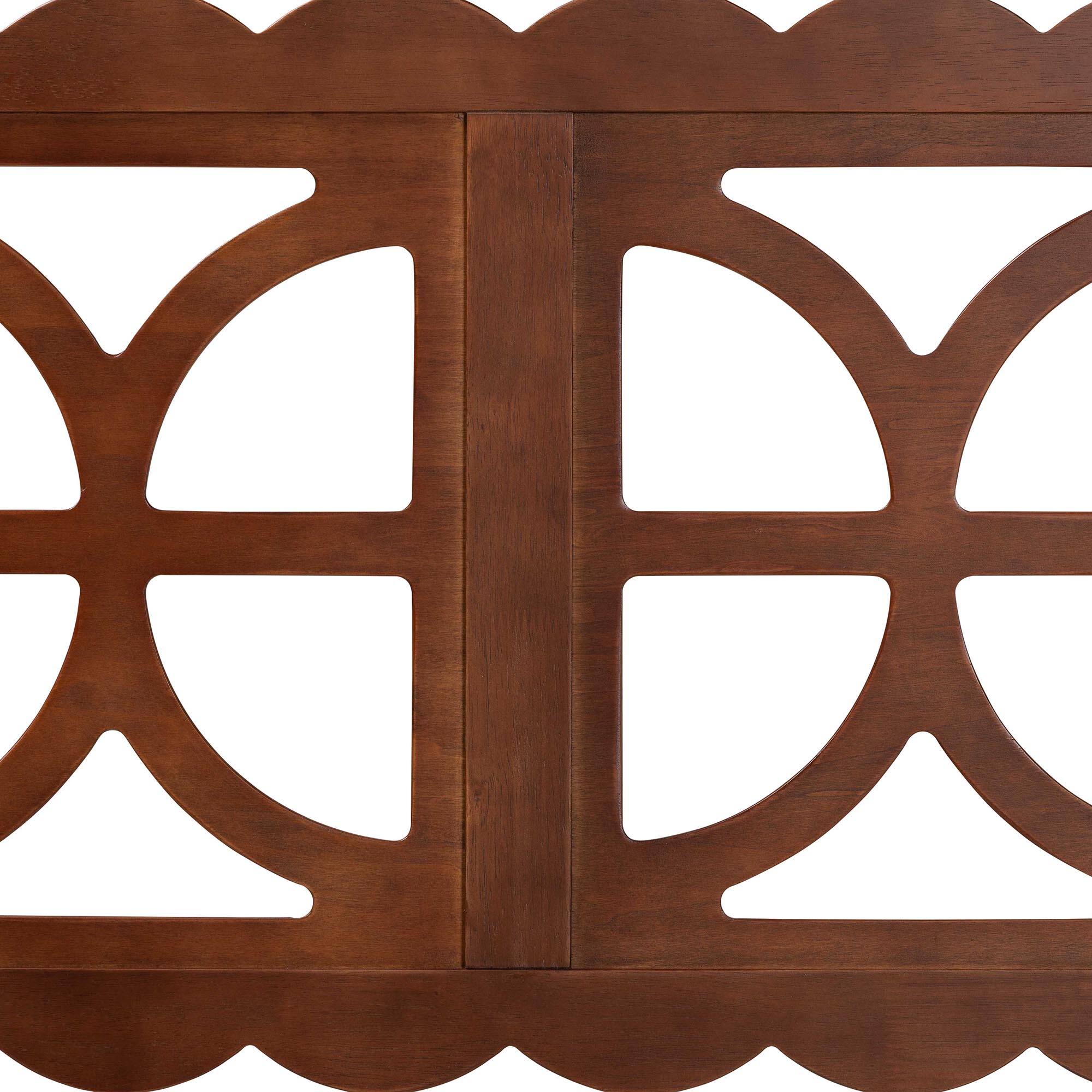 Left. Baxton Studio - Nansen Wood Headboard with Scalloped Frame - Geometric Cutout Decorative Panel for Bed Frame, Adjustable Height, Queen - Walnut Brown.