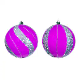 Vickerman - 4.75" Pearl Ball Ornamnt 4 Assorted - Hot Pink
