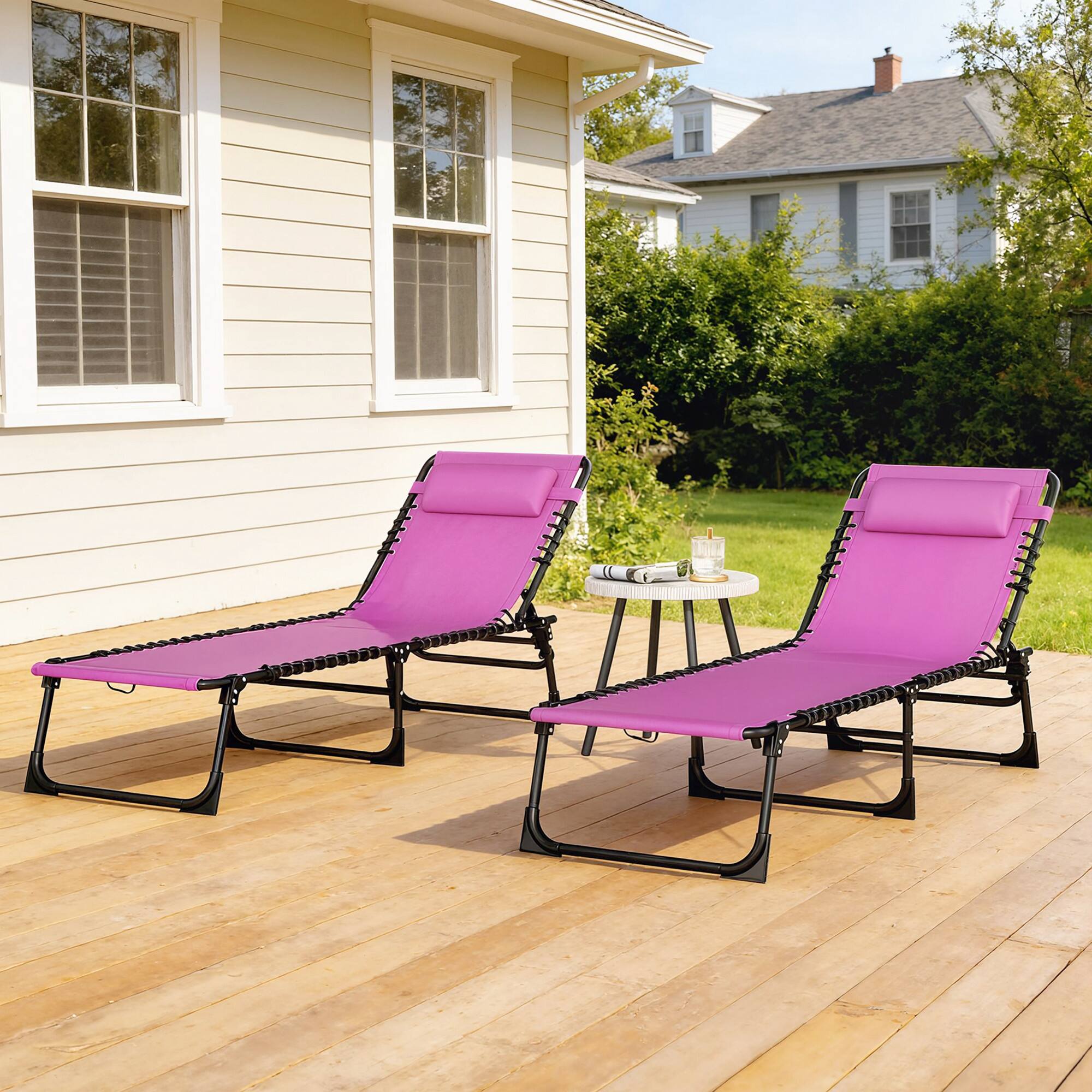 Alt View 7. Outsunny - Folding Chaise Lounge Chair Set of 2, Patio Sun Tanning Chair, Outdoor Chaise Lounger with 4-Position Reclining Back - Purple.