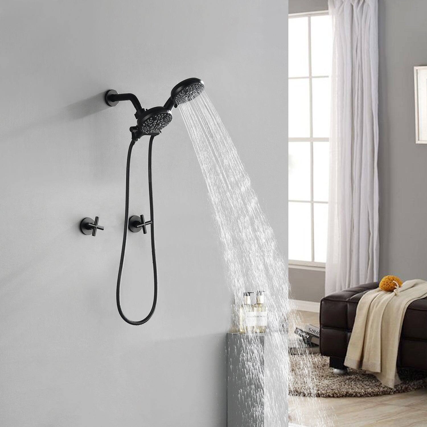 Alt View 2. Boyel Living - Matte Black Shower Set with Dual Handle Control and 7 Function Dual Shower Heads - Matte Black.