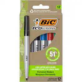 BIC - Ecolutions Permanent Marker 4.2 mm Bullet Marker Point Blue Green Black Red Ink 1 Dozen