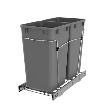 Front. Rev-A-Shelf - Rev-A-Shelf Double Pullout Trash Cans 27 qt. for Kitchen, Silver, RV-15KD-17C S - Metallic Silver.
