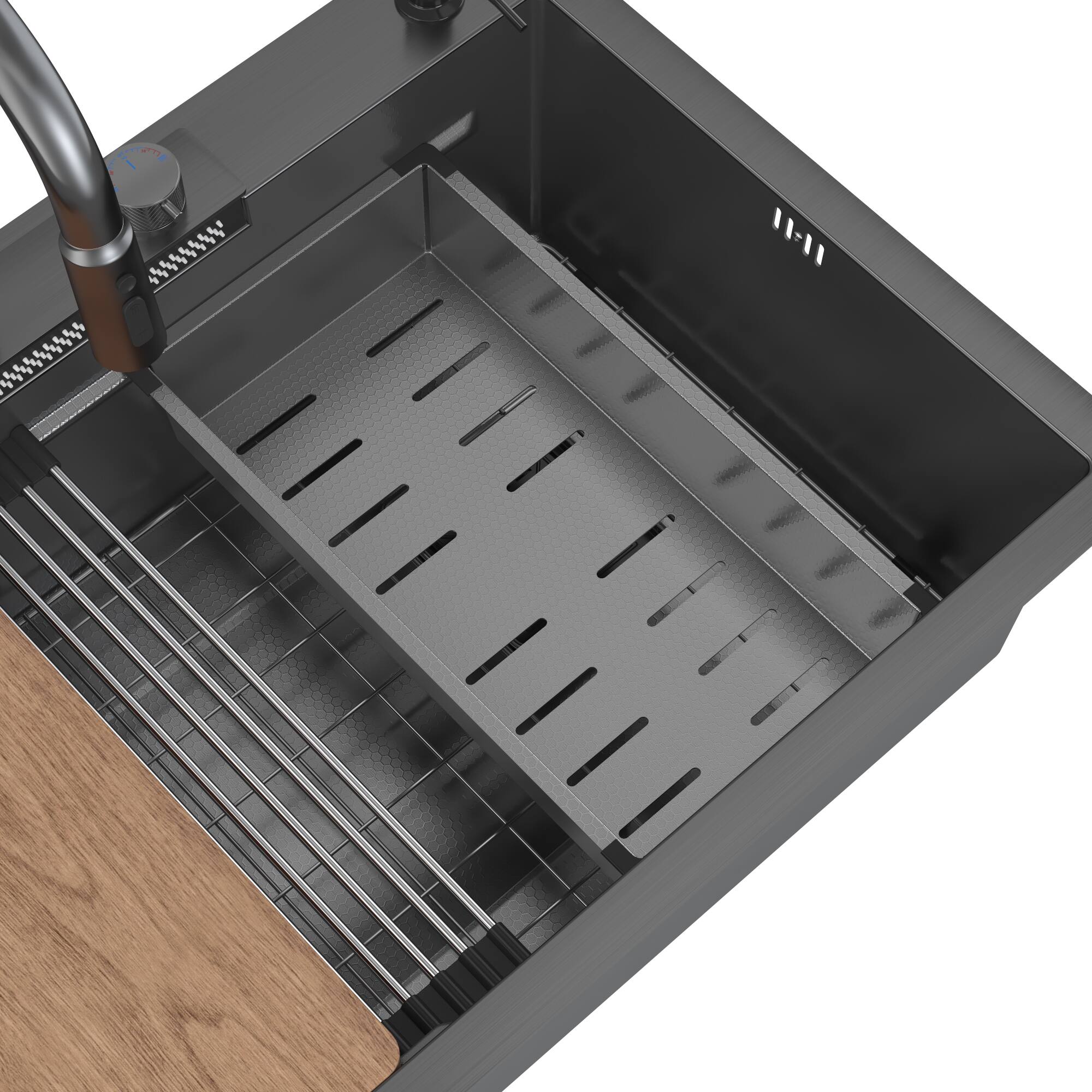 Alt View 6. Famapy - Workstation Kitchen Sink with Faucet, Drop-in Single Bowl Sink with Cup Washer & Control Knob - Black.