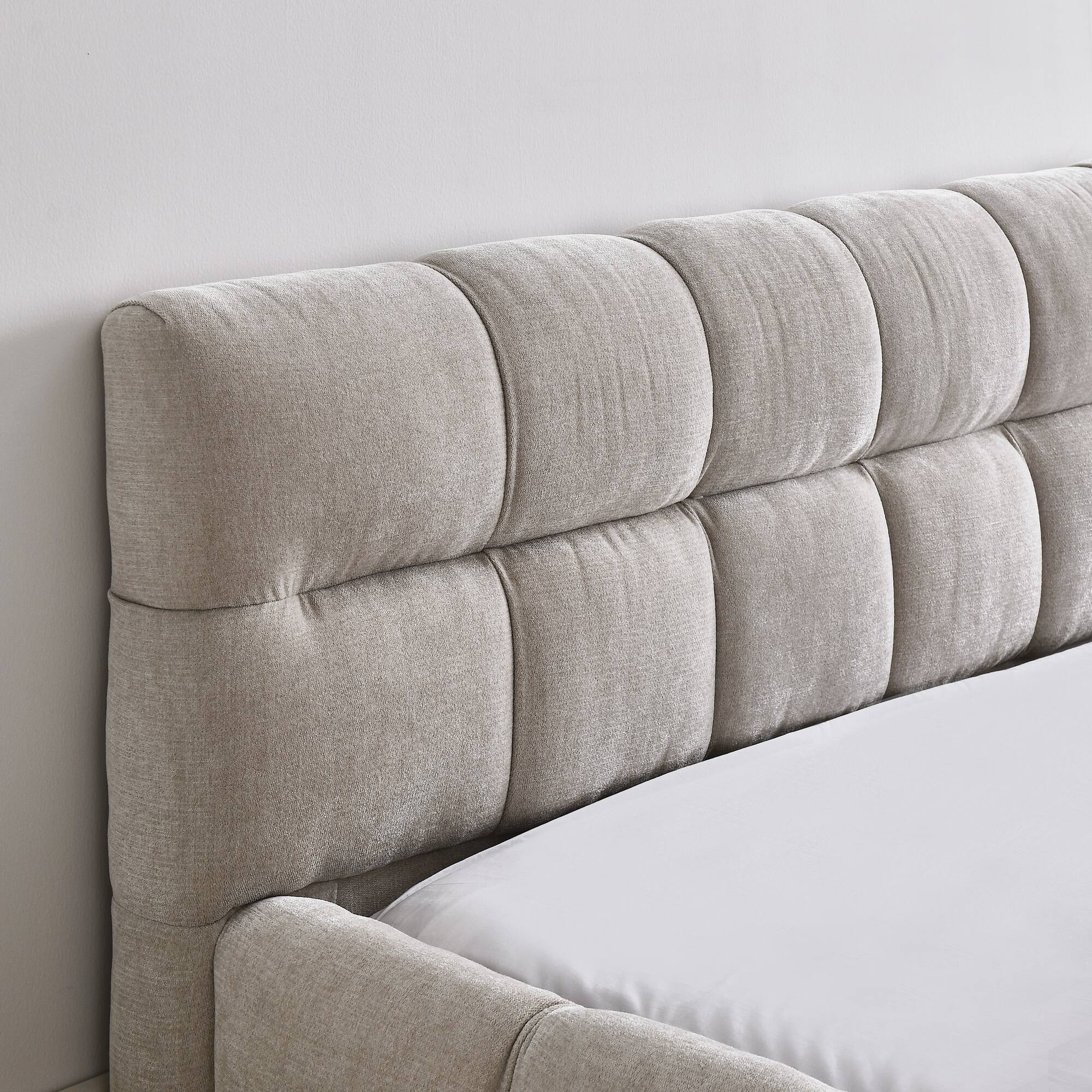 Left. Anysun - Queen Chenille Platform Bed Frame with Headboard - Thick Fabric, Solid Frame, No Box Spring Needed - Beige.