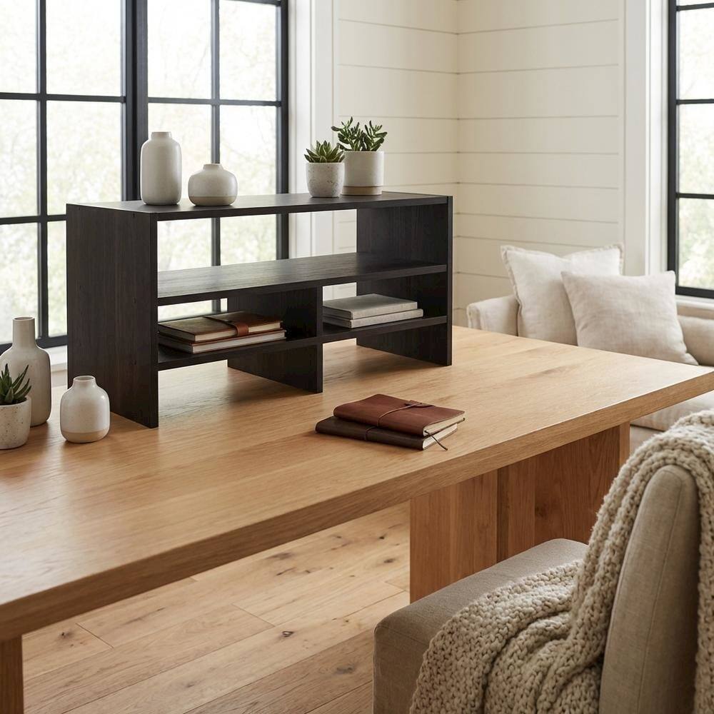 Alt View 2. FurniFact - Espresso Desk Top Organizing Shelf with Sturdy Wood Construction - Espresso.