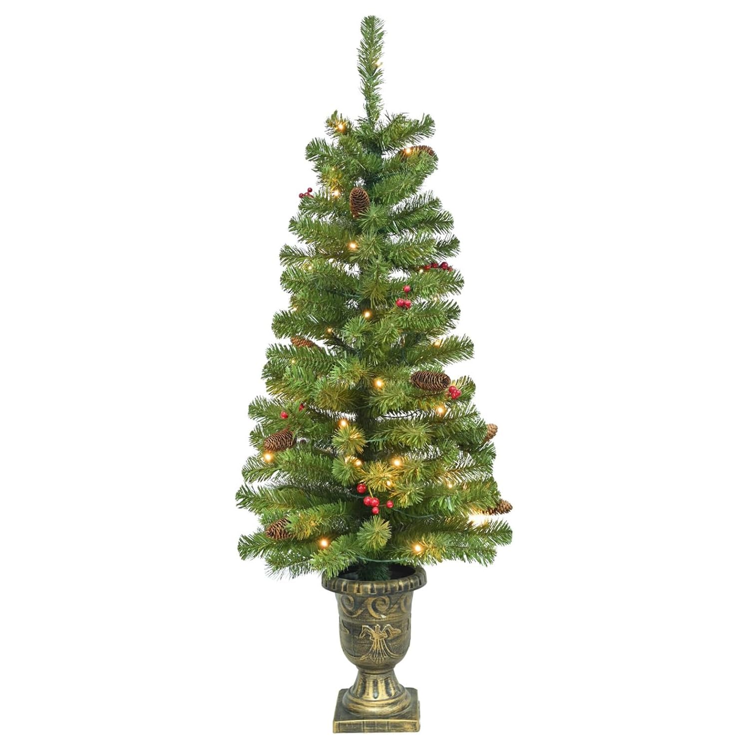 Front. Skar Audio - Artificial Potted Christmas Tree With Lights Mini 50 Led Spruce 140 Branch Tips Pine Cones& - Green 4ft.