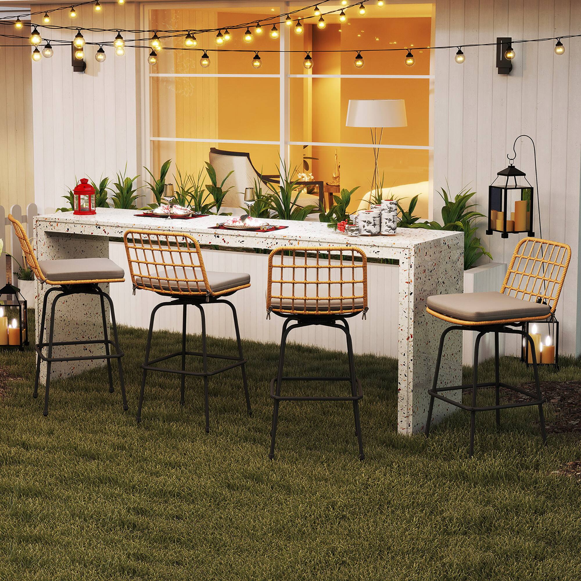 Alt View 4. Gymax - Gymax Patio 360° Swivel Bar Stools Set of 2 w/Backrests & Footrests Soft Seat Cushions - Gray.