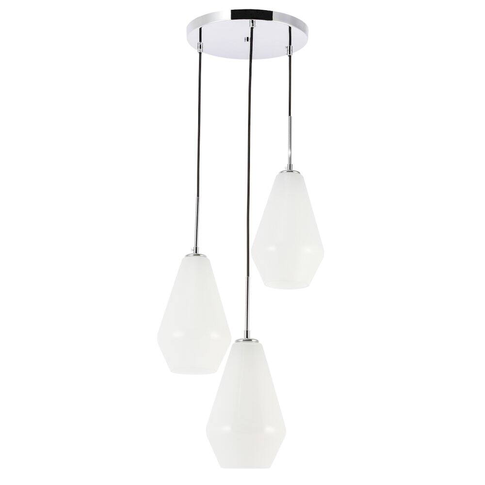 Alt View 8. Living District - Gene 3 Light Chrome And Frosted White Glass Pendant - Chrome And Frosted White Glass.