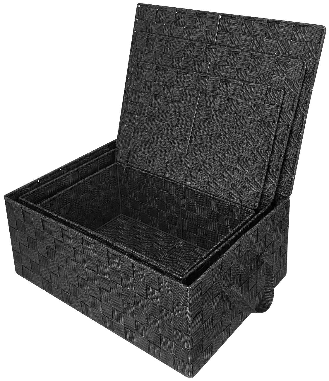 Angle. Sorbus - Sorbus Set of 3 Storage Baskets for Organizing with Lid, Mesh, Linen, Organizer Storage Baskets for Shelves - Black.