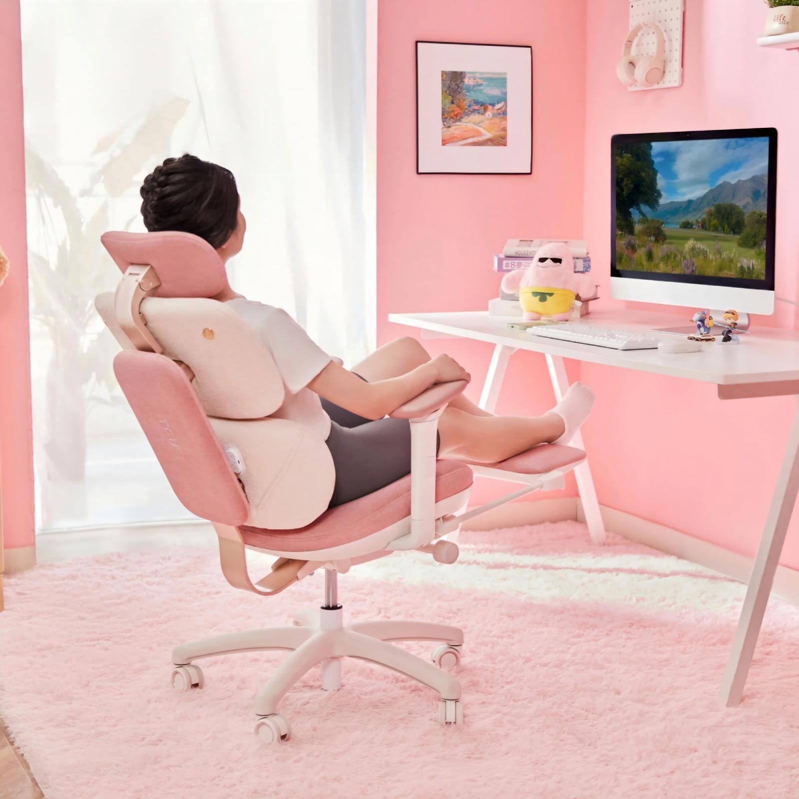 Alt View 4. TGIF GAMING - 125° Recline Office Chair With Footrest Recline Mechanism Heated Massage Lumbar Support 6d Armrests - Pink.