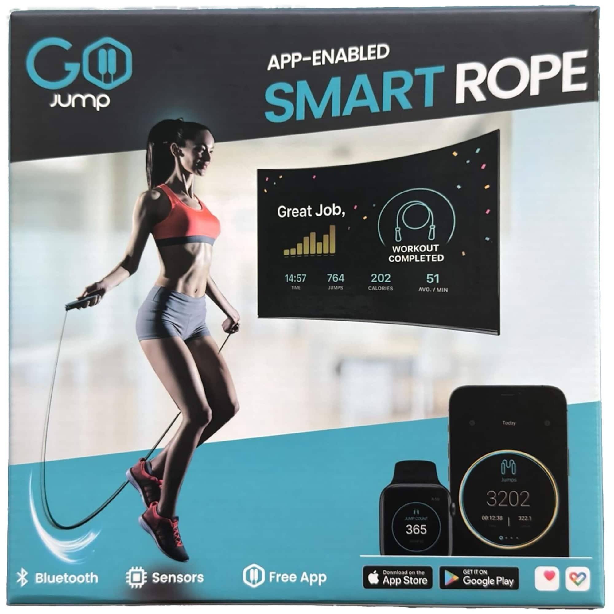 Particula - GoJump SmartRope - App Enabled Jump Rope, Home Training & Workout Exercise Equipment - Black