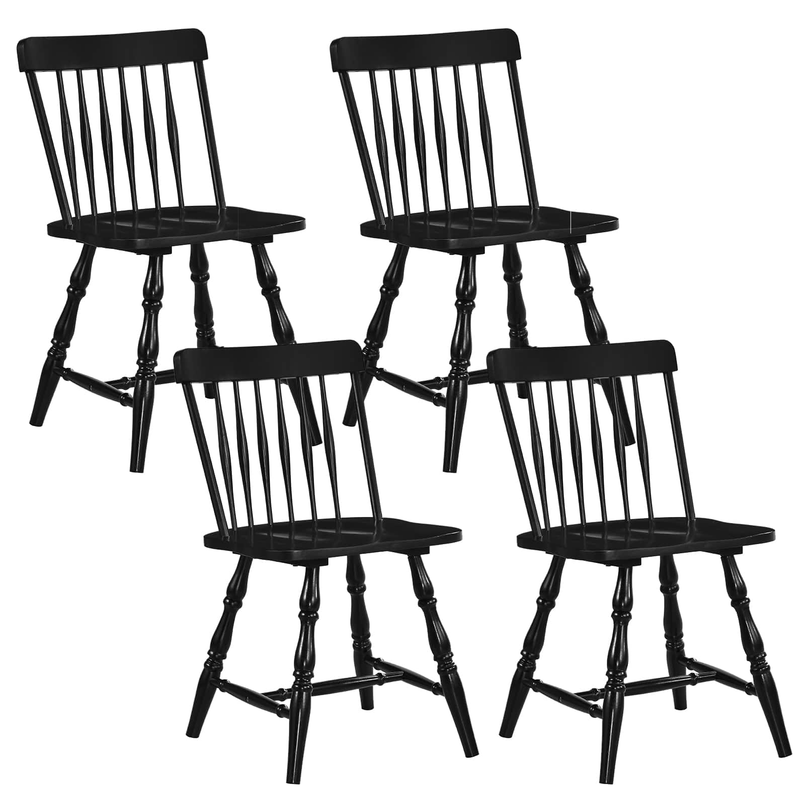 Costway - Windsor Dining Chairs Set of 4 with Turned Legs Curved Spindle Back for Living Room - Black