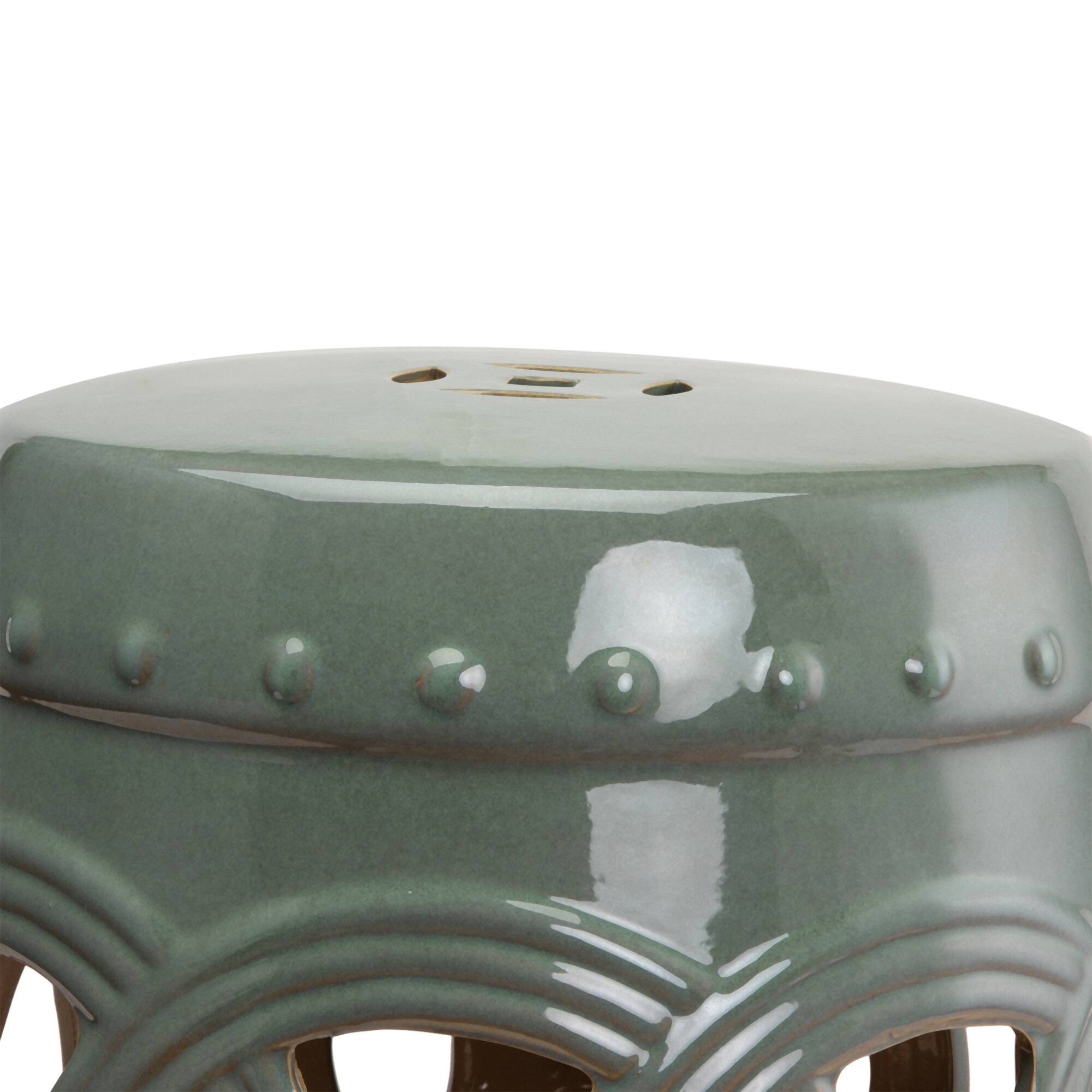 Alt View 7. Outsunny - x 17" Ceramic Garden Stool with Double-Coin Knotted Ring Design - Green.