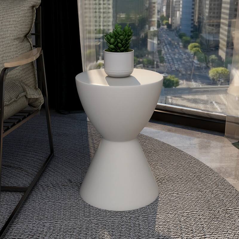 Back. LeisureMod - Loft Fiberstone Hourglass Side Table, Weather Resistant Indoor/Outdoor Pedestal Accent Table - White.