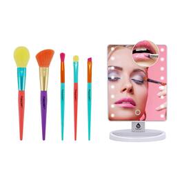 Pursonic - Makeup Essentials Duo – LED Countertop Mirror + 5-Piece Brush Set