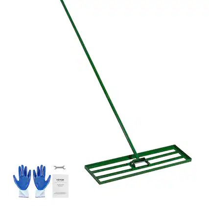 Front. VEVOR - Lawn Leveling Rake, 36"x10" Level Lawn Tool, Heavy-duty Lawn Leveler with 78" Steel Extended Handle, Yard Leveling Rake - Green.