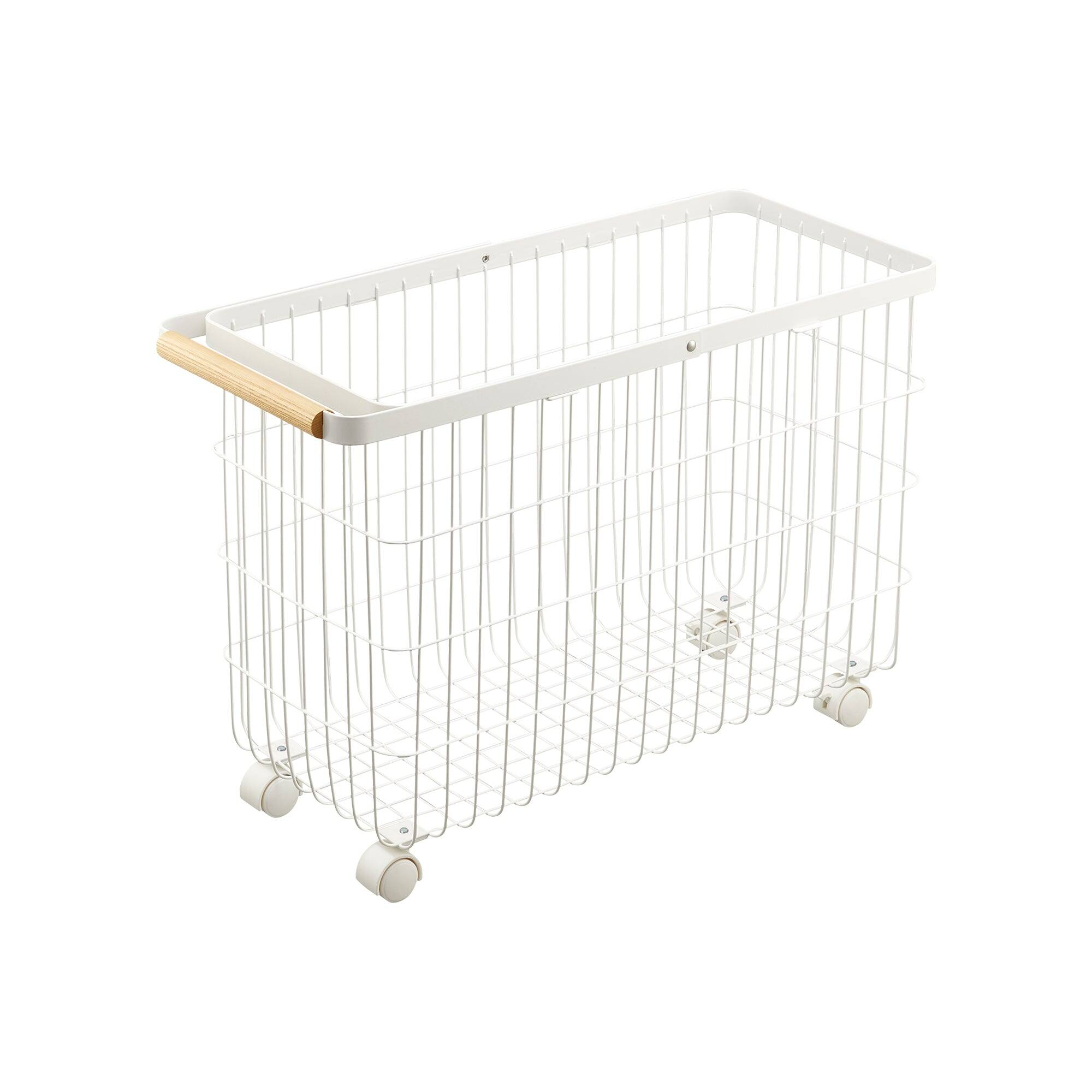Left. Yamazaki Home - Rolling Wire Basket (15" H)  - Steel + Wood - White.