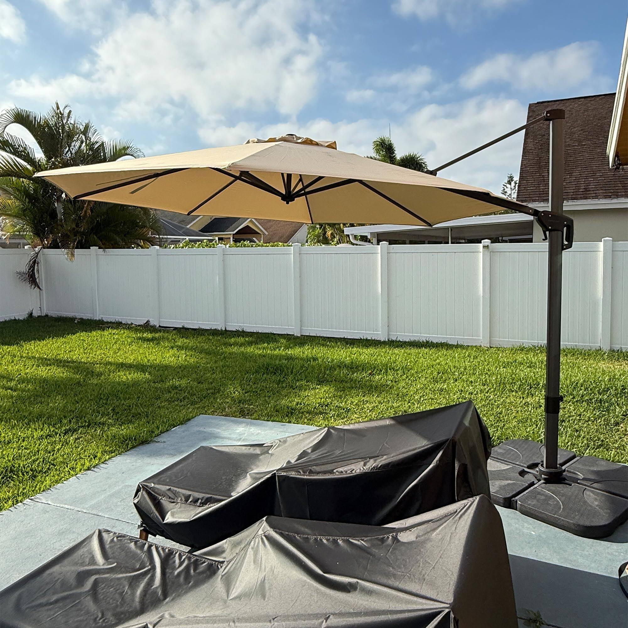 Alt View 1. PURPLE LEAF - 11 ft. Octagon Aluminum Outdoor Patio Cantilever Umbrella Offset 360° Rotation Umbrella with Base - Beige.