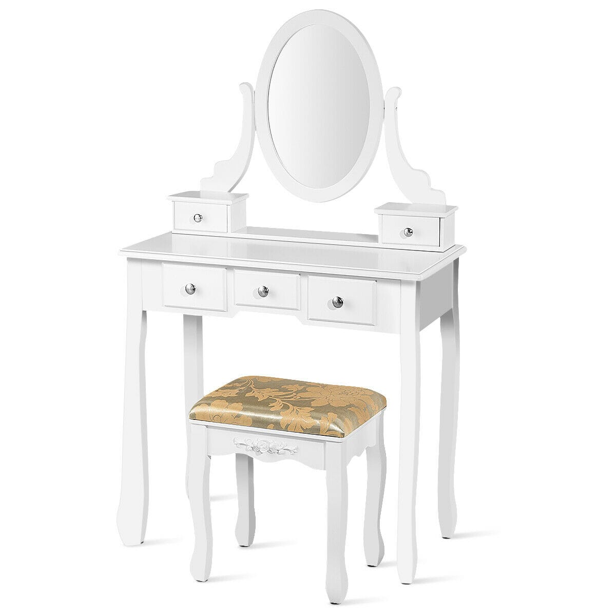 Costway - Vanity Table Dressing Table 5 Make Up Table Stool - White price history on PriceWatchPro