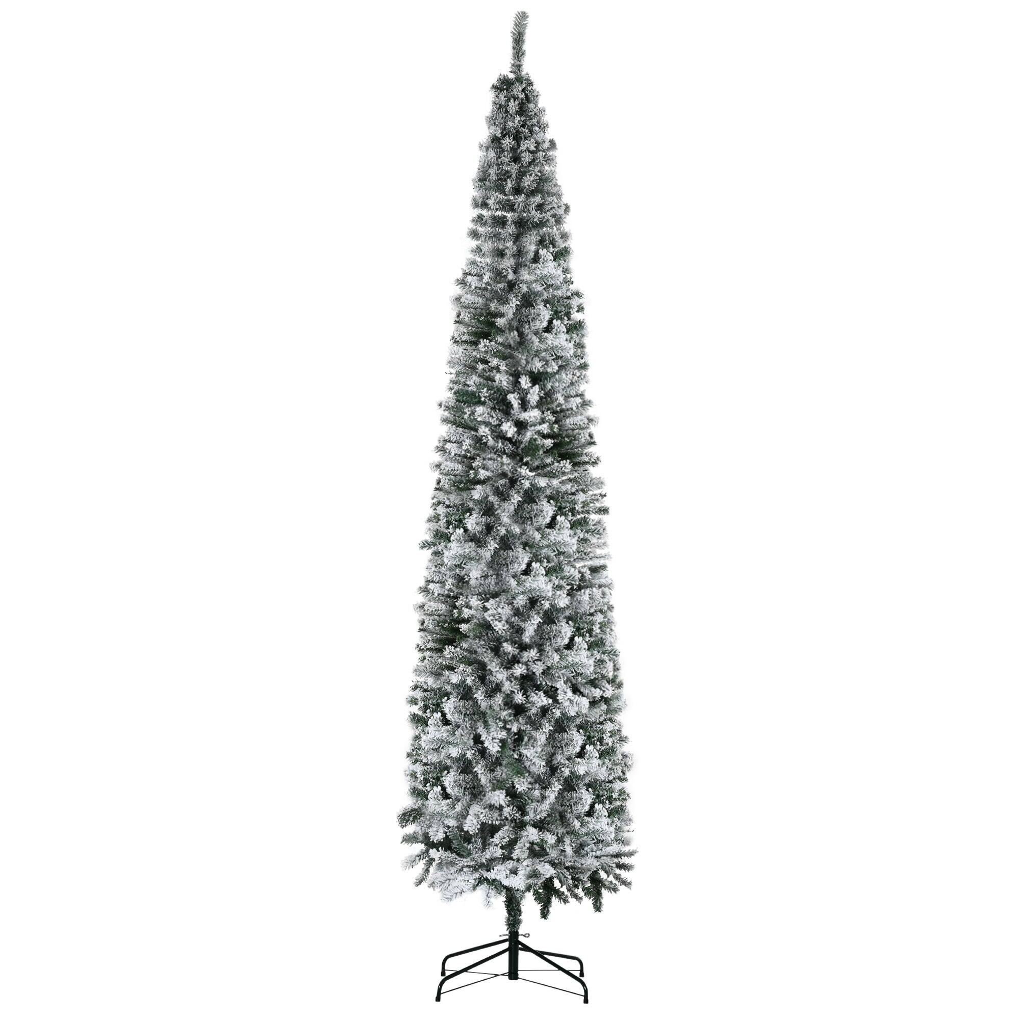 Alt View 5. Hivvago - 9 ft Tall Unlit Snow-Flocked Slim Artificial Christmas Tree with Realistic Branches and 1014 Tips - Green.