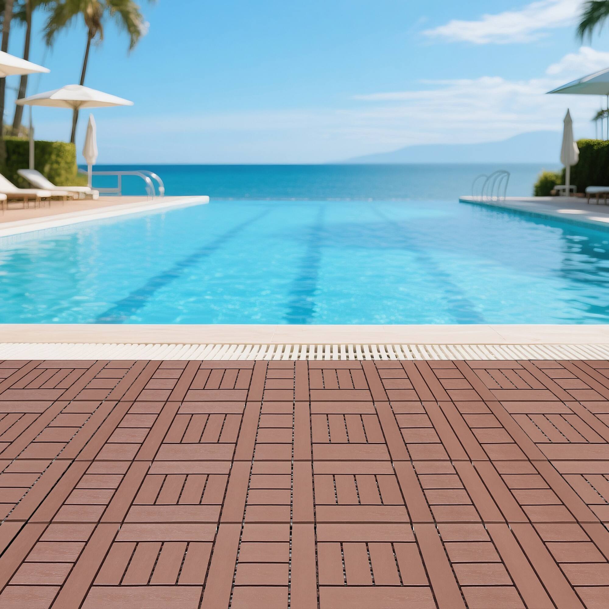 Alt View 4. APRILSOUL - 44pcs 12in H style Interlocking Deck Tiles Indoor Outdoor Brown - Brown.