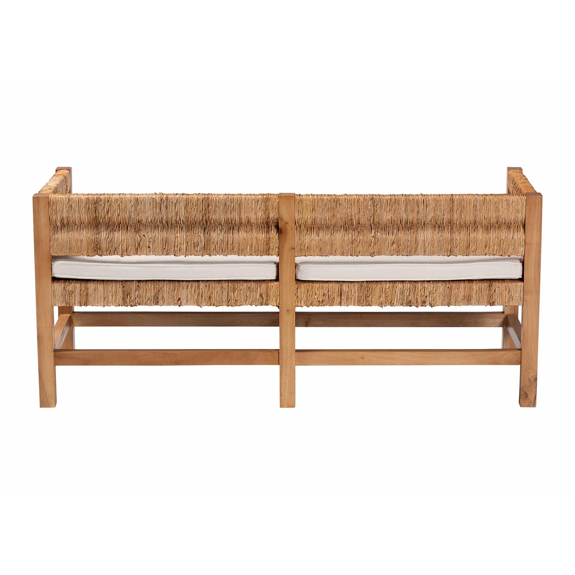 Back. bali & pari - Ismael Accent Bench - Handwoven Seagrass Accent Seating with Mahogany Wood Frame, Raised Back Bench - Natural Brown.