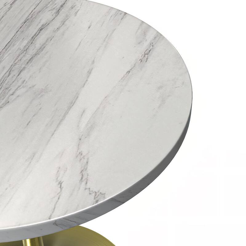 Alt View 3. LeisureMod - Verve 27 Inch Round Dining Table with Laminated White Marbleized Top and Brushed Gold Base, Modern Bistro Accent Table - White.