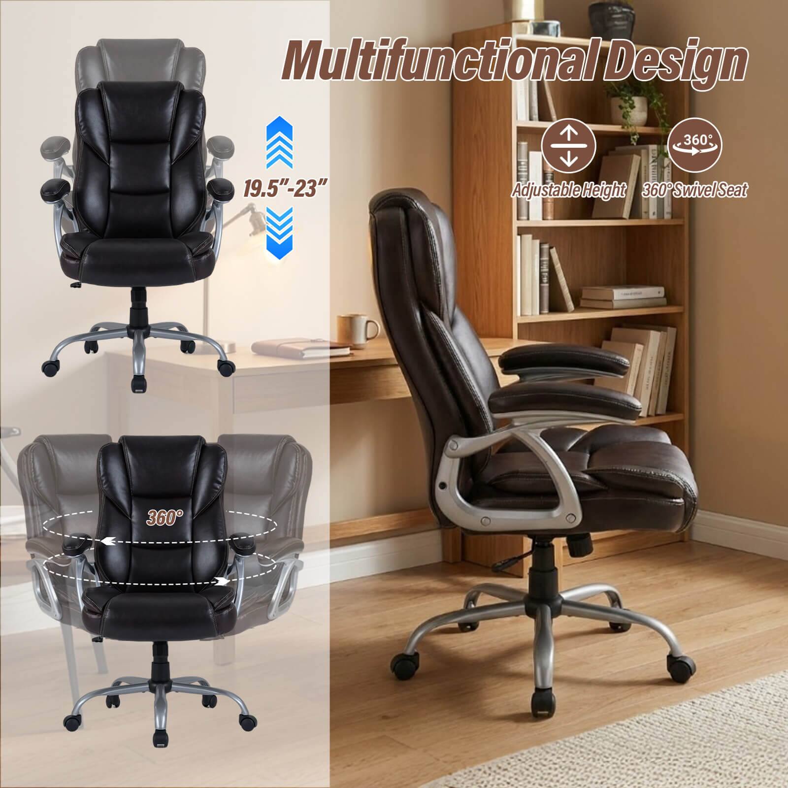 Multifunctional Design  
19.5"-23" Adjustable Height  
360° Swivel Seat