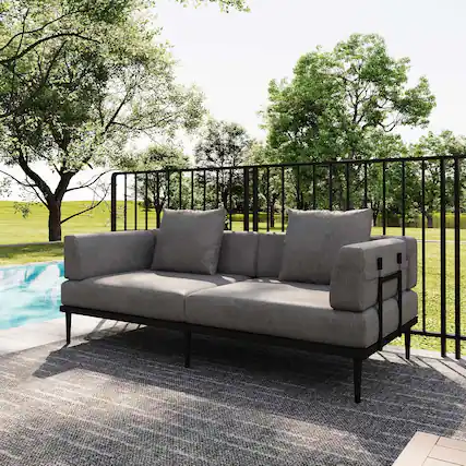 Front. Acanva - Modular Outdoor Patio Sofa, All-Weather Free Combination Balcony Loveseat with Olefin Fabric and Thick Cushions - Grey.