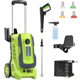 Winado - 1700 PSI 2 GPM Electric High Pressure Washer with 4 Quick Connect Nozzles, Wheels for Car Driveway Patio Deck Cleaning - Green