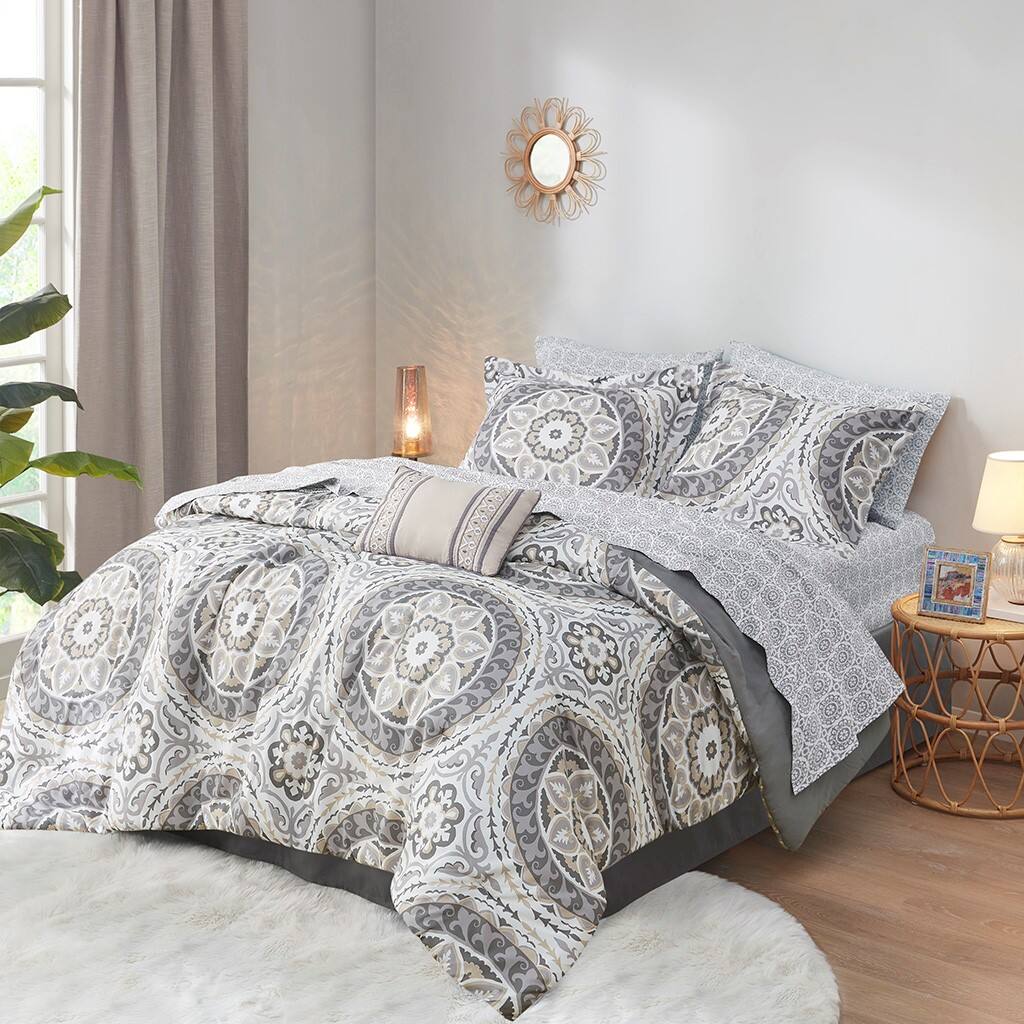 Alt View 4. Gracie Mills - Gracie Mills Shaffer Globally Inspired 9-Piece Comforter Set with Cotton Bed Sheets - Taupe.