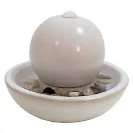 Sunnydaze - Ceramic Indoor Tabletop Water Fountain with Orb - White