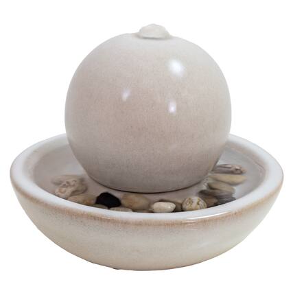 Front. Sunnydaze - Ceramic Indoor Tabletop Water Fountain with Orb - White.