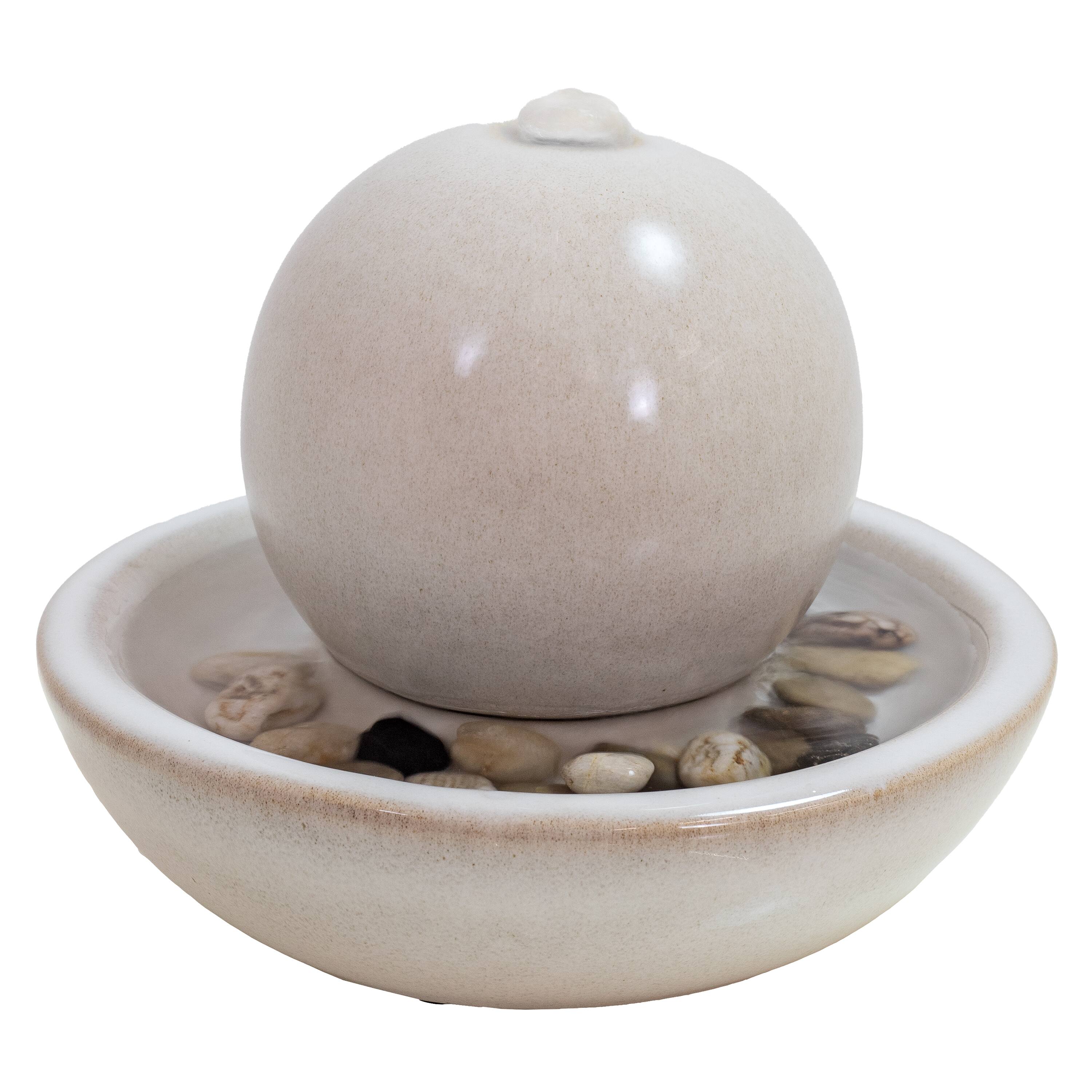 Front. Sunnydaze - Ceramic Indoor Tabletop Water Fountain with Orb - White.
