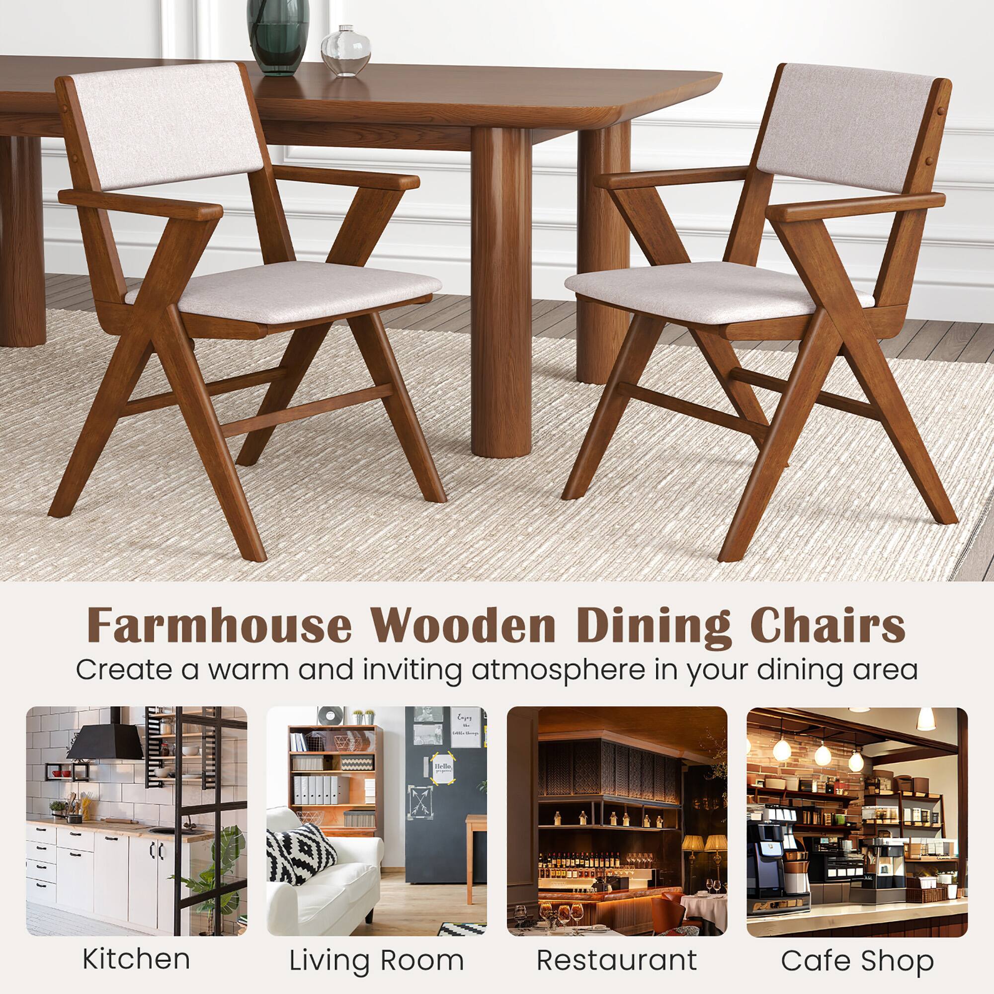 Farmhouse Wooden Dining Chairs  
Create a warm and inviting atmosphere in your dining area  

Kitchen  
Living Room  
Restaurant  
Cafe Shop