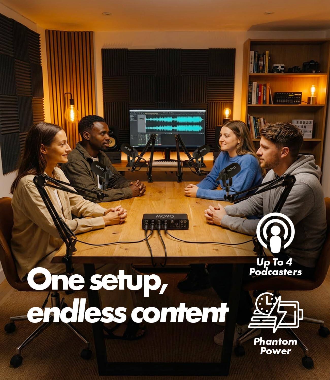 TREAD GN MOVO MOVO MOVO MOVO MOVO

One setup, endless content

Up To 4 Podcasters

Phantom Power