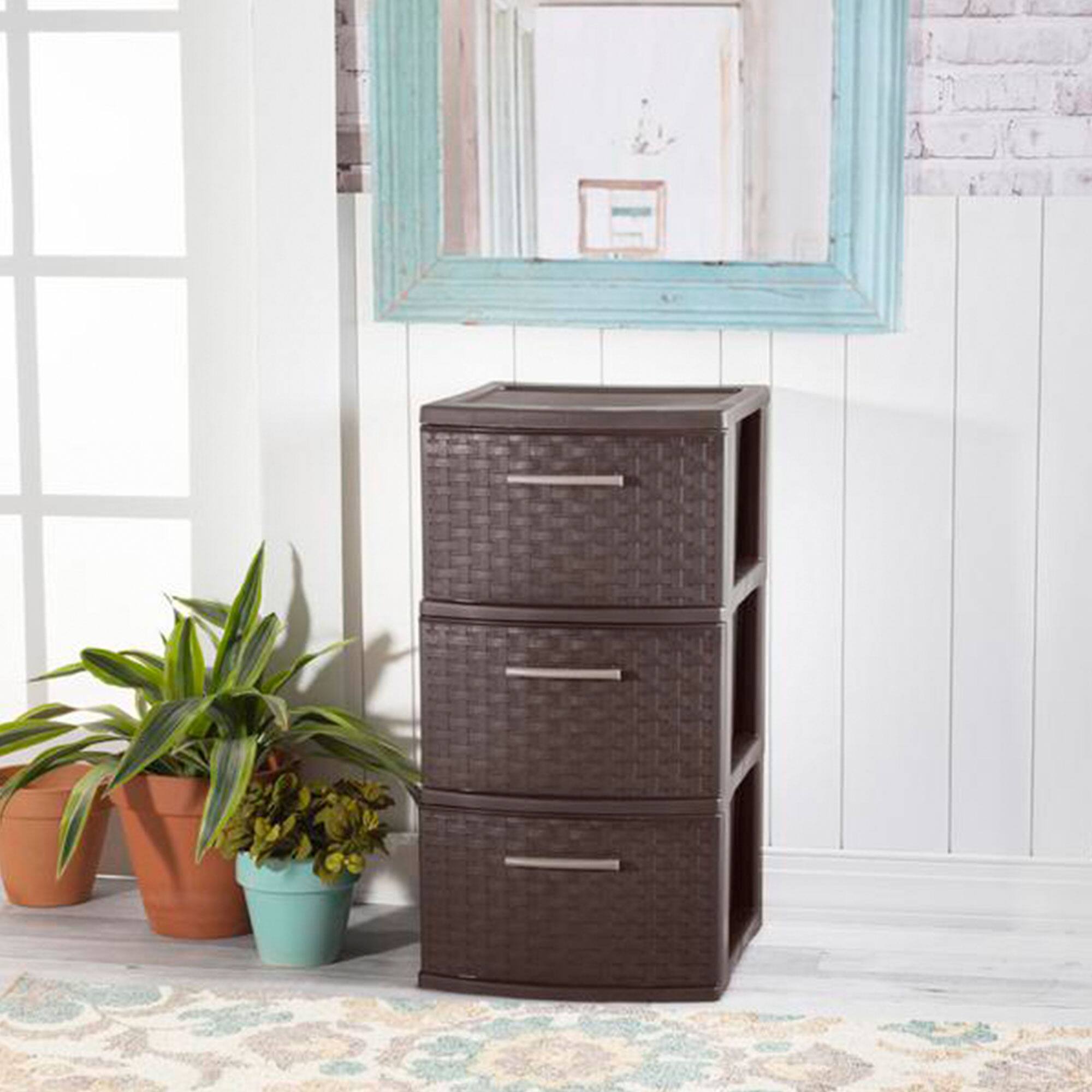 Alt View 5. Sterilite - Sterilite 3 Drawer Decorative Plastic Weave Storage Tower, 8-Pack, Espresso.