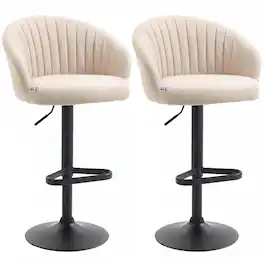 Homcom - Modern Upholstered Adjustable Barstools with Swivel Seat, Linen Touch Fabric, Steel Frame - White