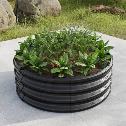 Front. PAIHOME - 32.08" x 11.4" Tall Round Raised Garden Bed, Rustproof Raised Beds for Vegetables, Backyard Patio Raised Planter Box - Black.