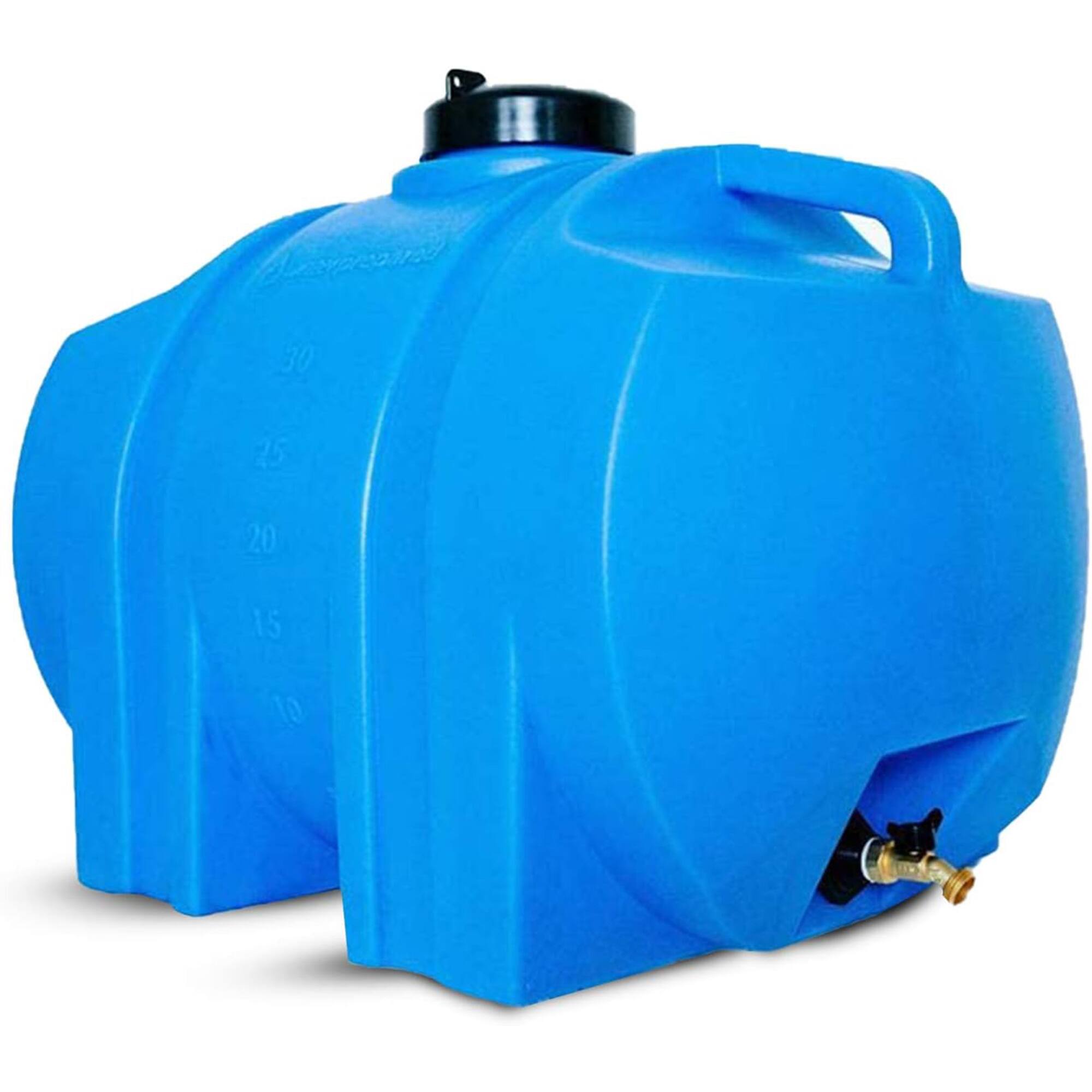 Alt View 4. WaterPrepared - WaterPrepared 35 Gal Water Tank w/ Large Cap, Brass Spigot & Handles (3 Pack) - Blue.