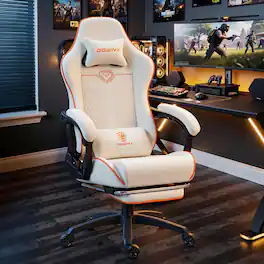 Dowinx - Ergonomic Gaming Chair with Massage Lumbar Support, Office Chair Big and Tall with Footrest&Headrest for Adults - White
